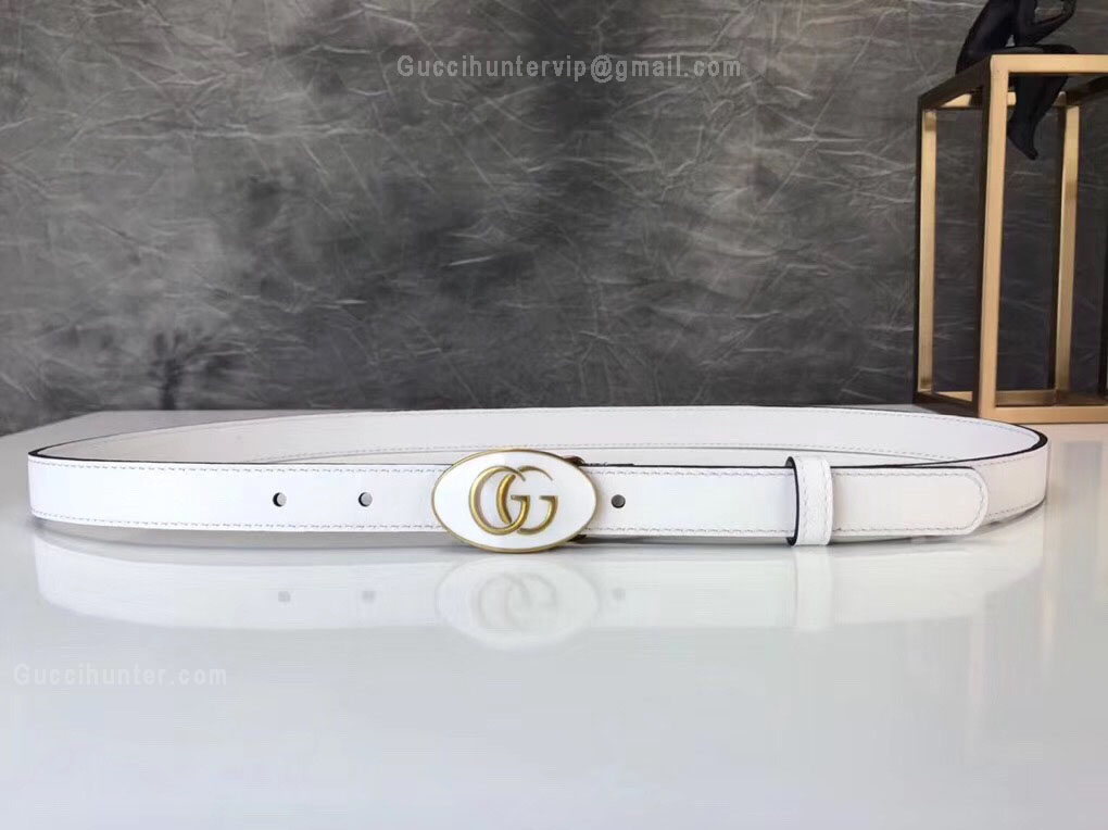 Gucci Leather Belt With Oval Enameled Buckle White 20mm